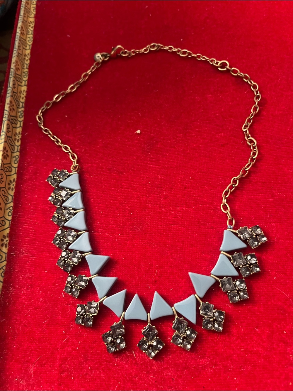 Gold Chain Blue Triangle Statement Necklace